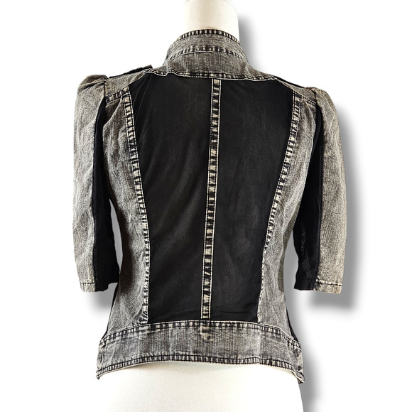 VTG Eand Queen Distressed Asymmetrical Jacket Sz. S [4-6] Gray Black Acid Wash - Picture 4 of 12